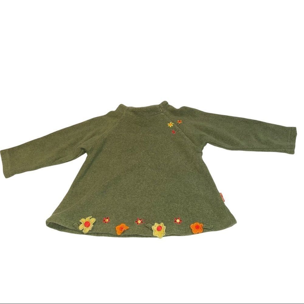 4/$25 Le Top - Army Green with Appliqué Flowers Long‎ Sleeve Sweater